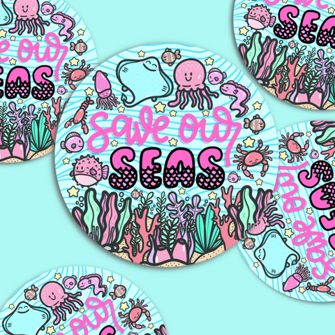 Save Our Seas Circle | Hand Drawn Vinyl Sticker