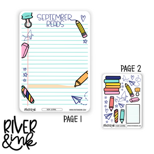 B6 2023 September Reading Tracker Book Journaling Full Sheet | Hand Drawn Planner Stickers