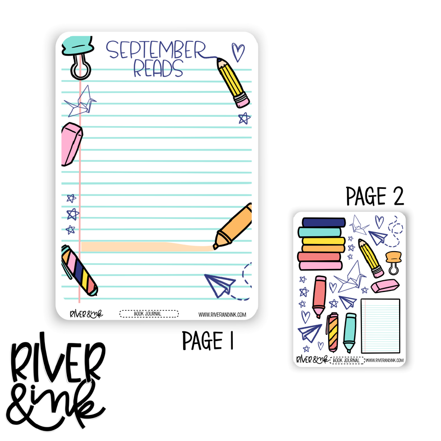 A5 2023 September Reading Tracker Book Journaling Full Sheet | Hand Drawn Planner Stickers