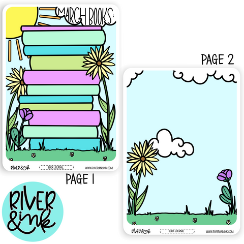 March Reading Tracker Book Journaling Full A5 Sheet | Hand Drawn Planner Stickers