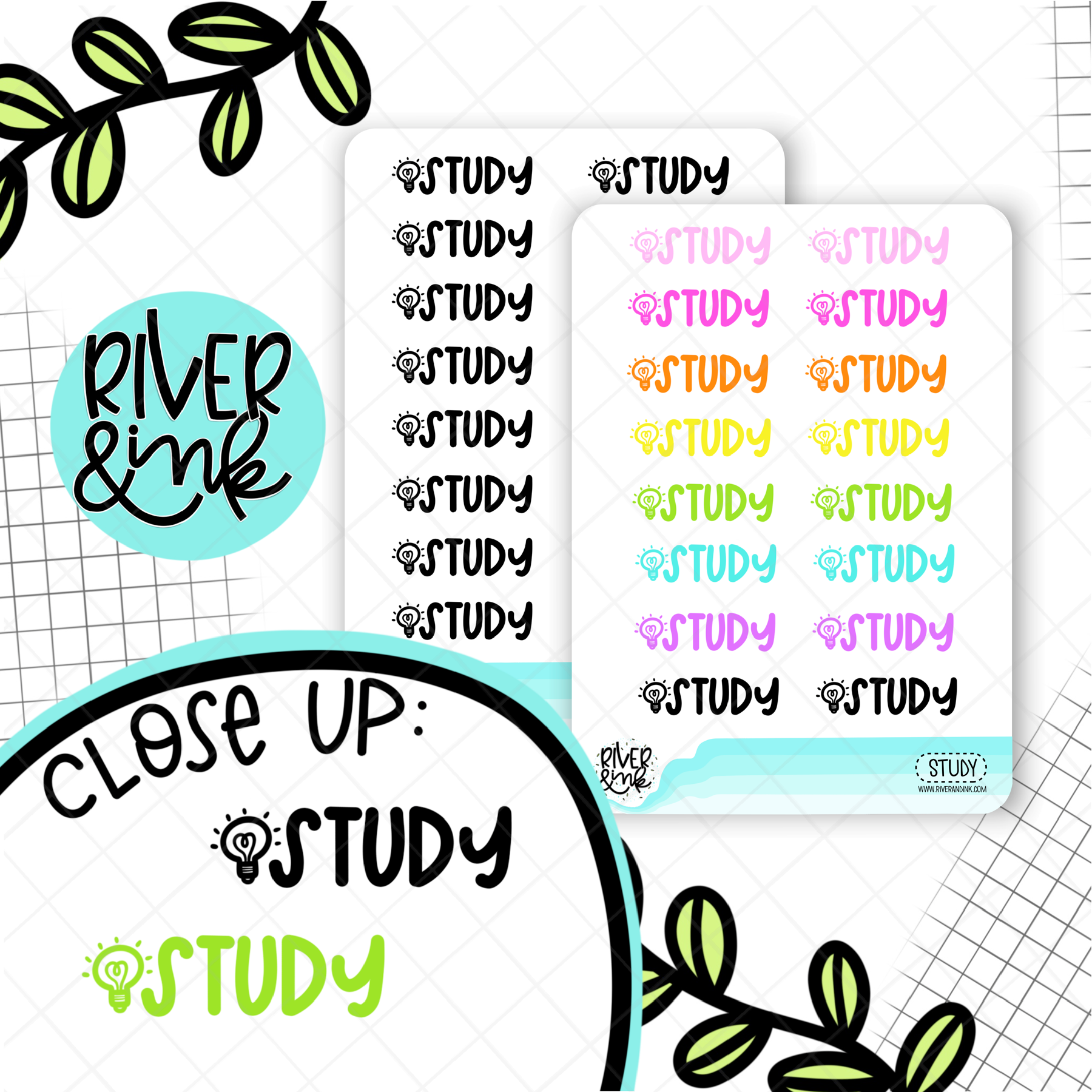 Study | Hand Lettered Planner Stickers