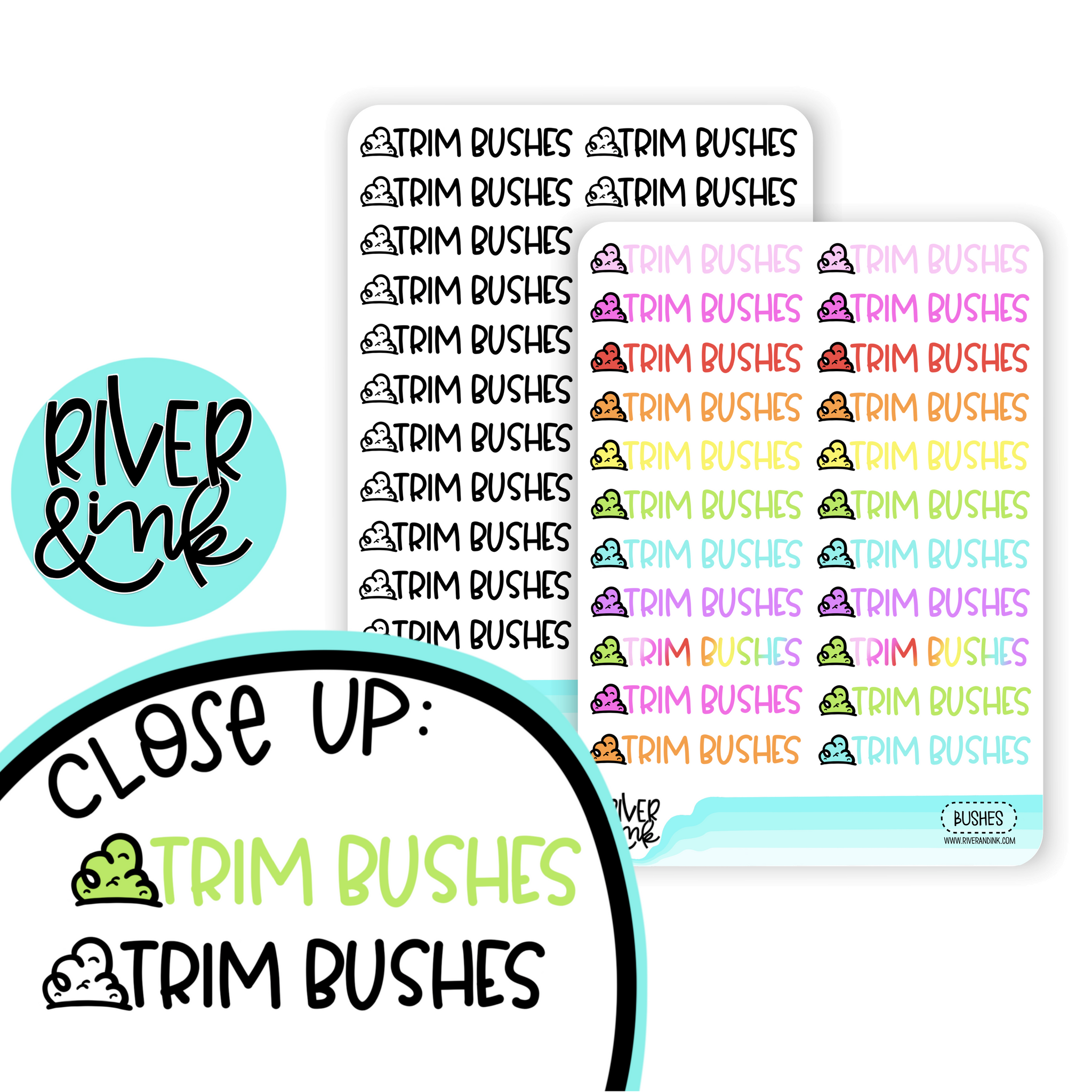 Trim Bushes Words | Hand Lettered Planner Stickers