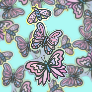 Triple Butterfly Flutter Holographic | Hand Drawn Vinyl Sticker