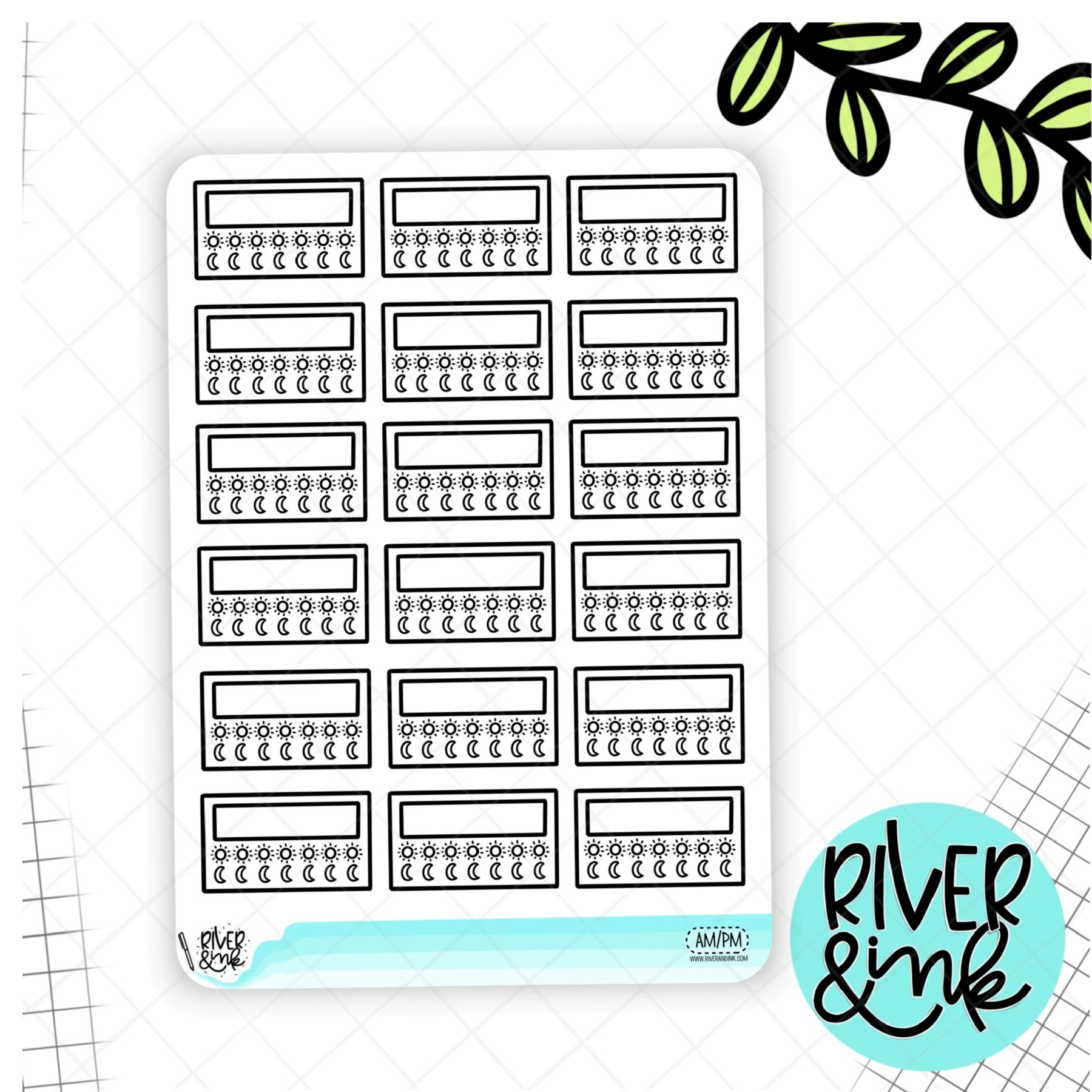 Black & White AM PM Tracker | Hand Lettered Planner Stickers