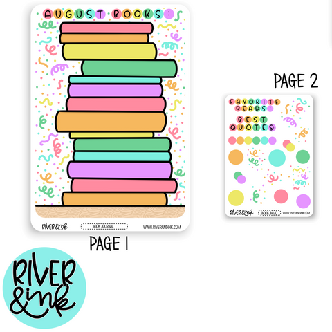 August Reading Tracker Book Journaling Full A5 Sheet | Hand Drawn Planner Stickers