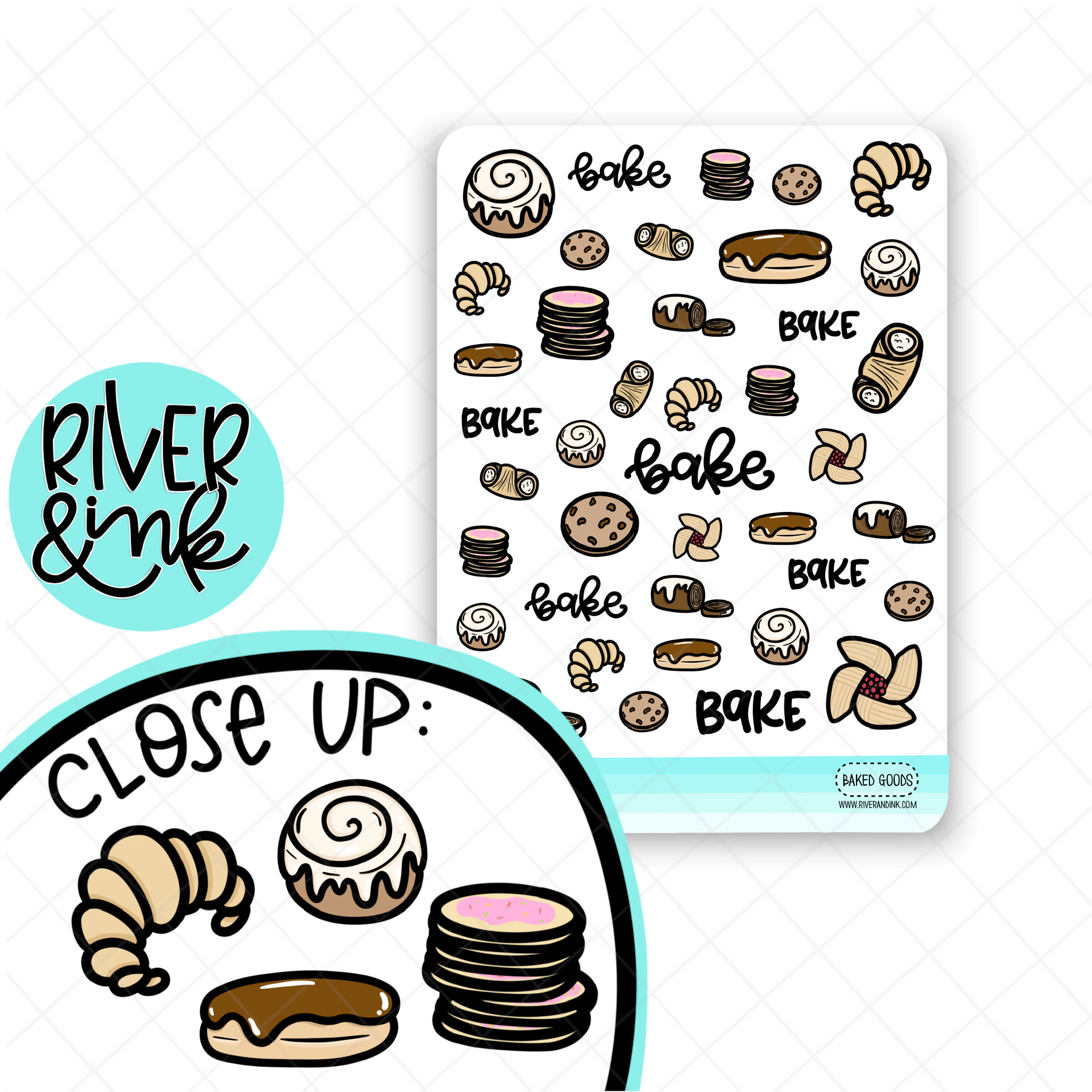 Baked Goods Variety Food Icons | Hand Drawn Planner Stickers