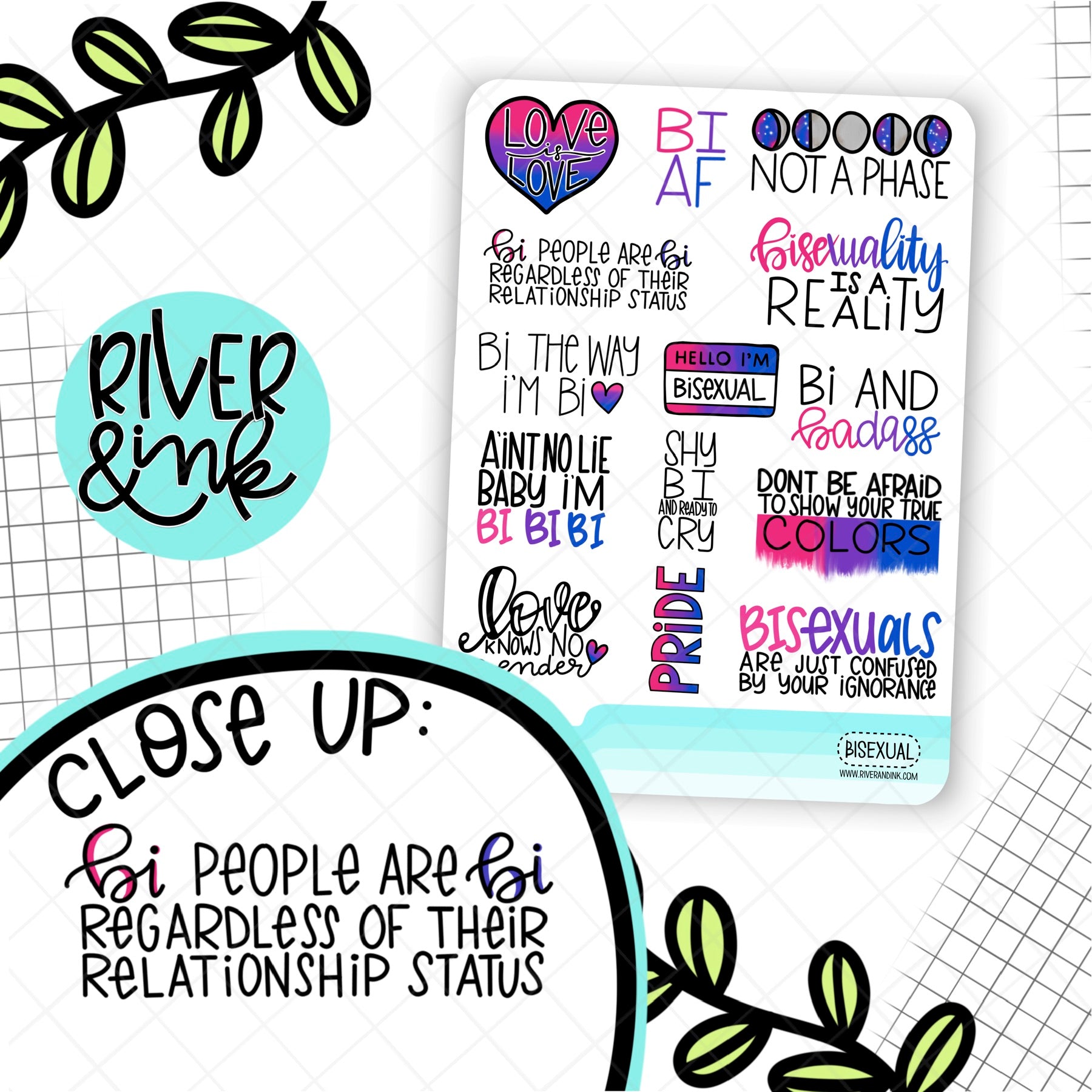 Bisexual Pride Quotes | Hand Lettered Planner Stickers