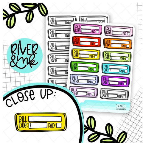 Bill Due Budgeting Quarter Boxes | Planner Stickers
