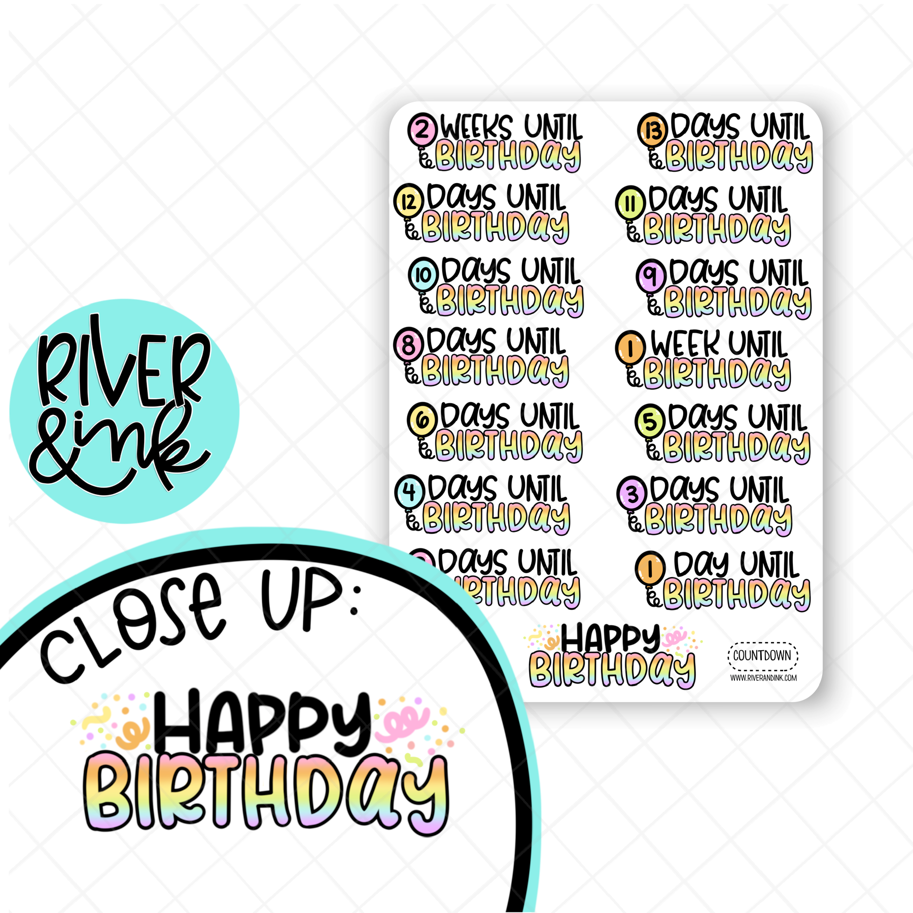 Birthday Countdown | Hand Drawn Planner Stickers