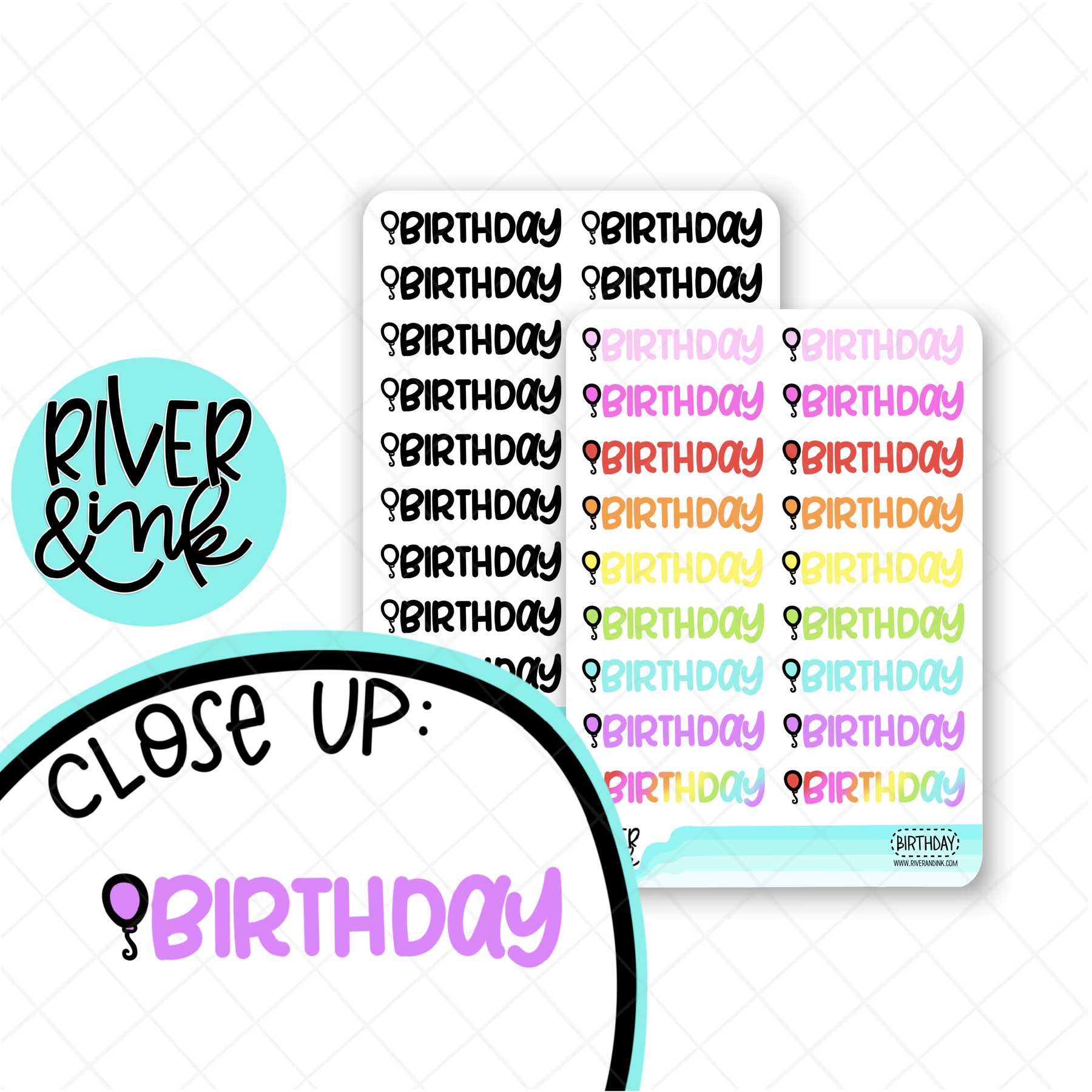 Birthday Words | Hand Lettered Planner Stickers
