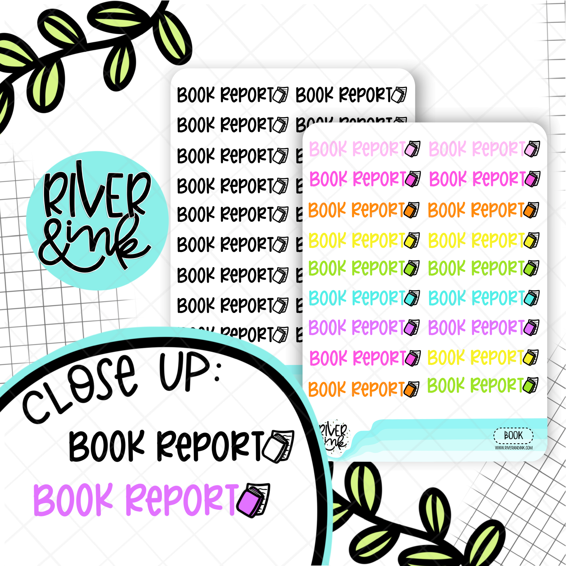 Book Report | Hand Lettered Planner Stickers