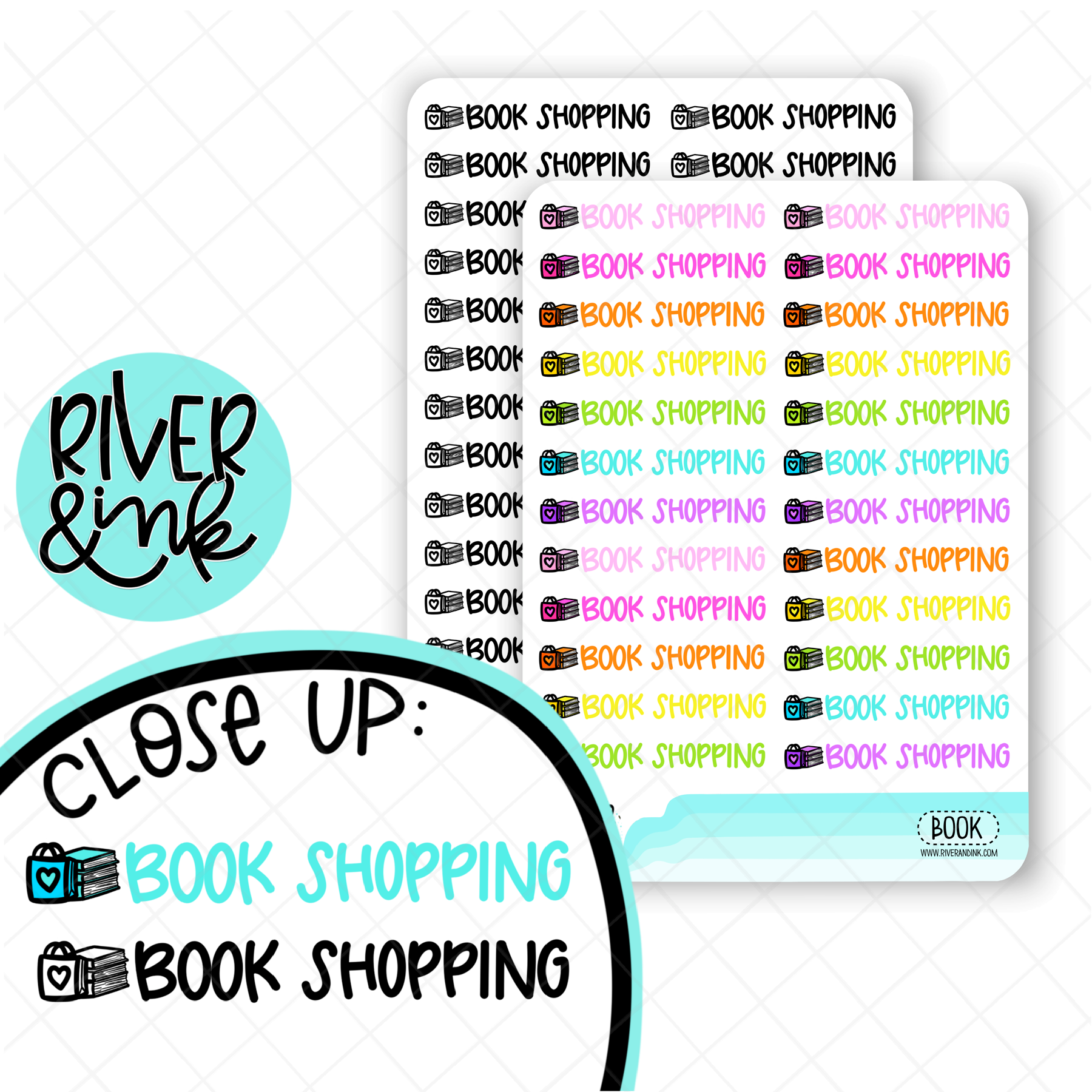 Book Shopping | Hand Lettered Planner Stickers