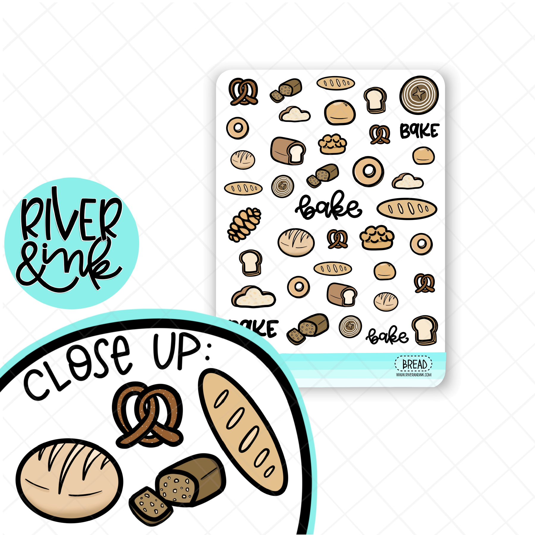Bread Variety Food Icons | Hand Drawn Planner Stickers