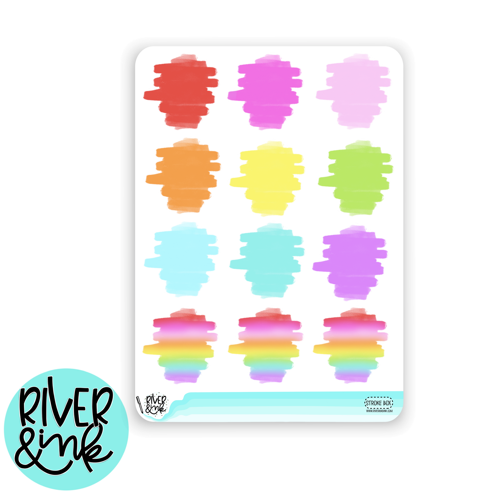 Rainbow Brush Stroke Full Boxes | Hand Drawn Planner Stickers