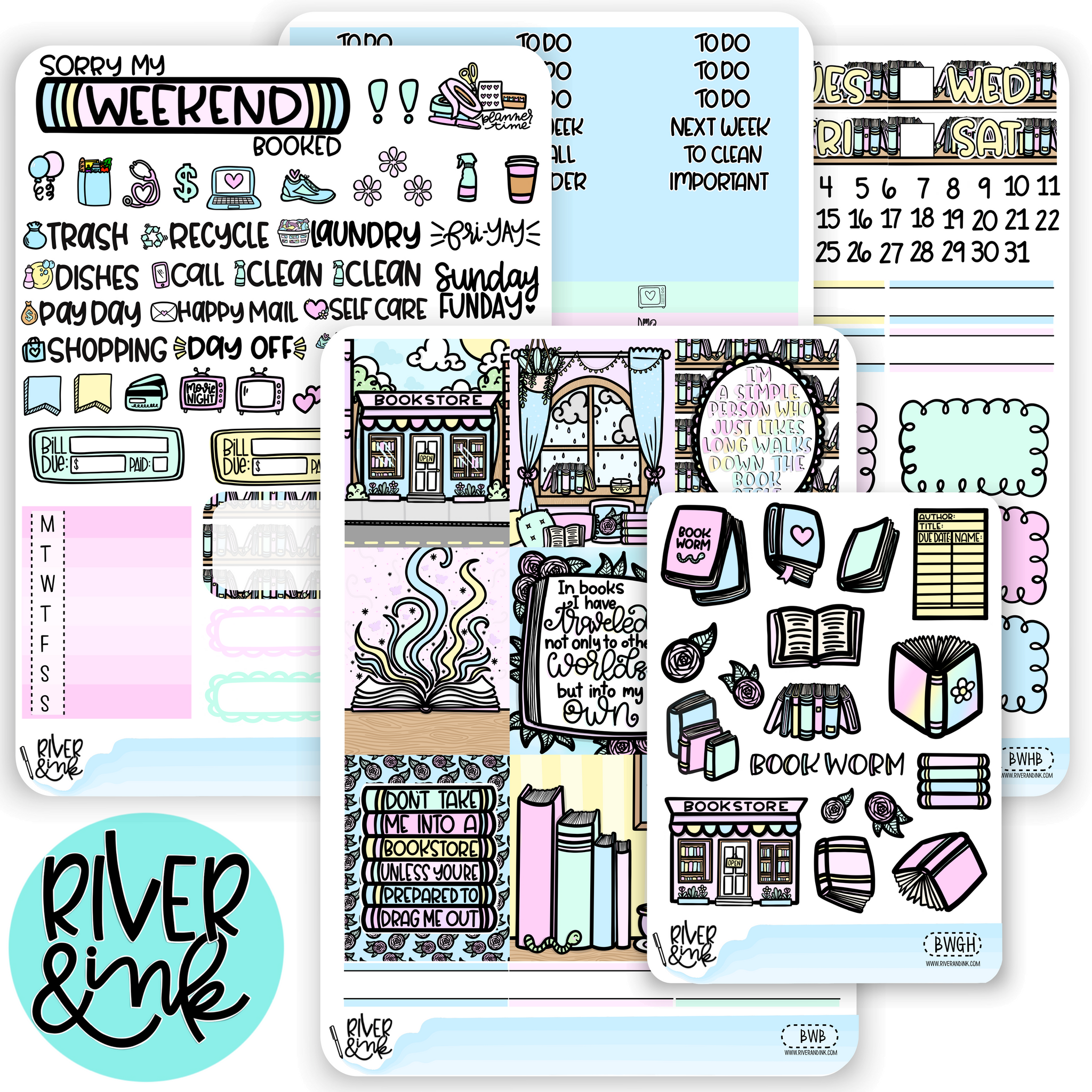 Bookworm Weekly  Vertical Stickers Kit Planner Stickers – River & Ink