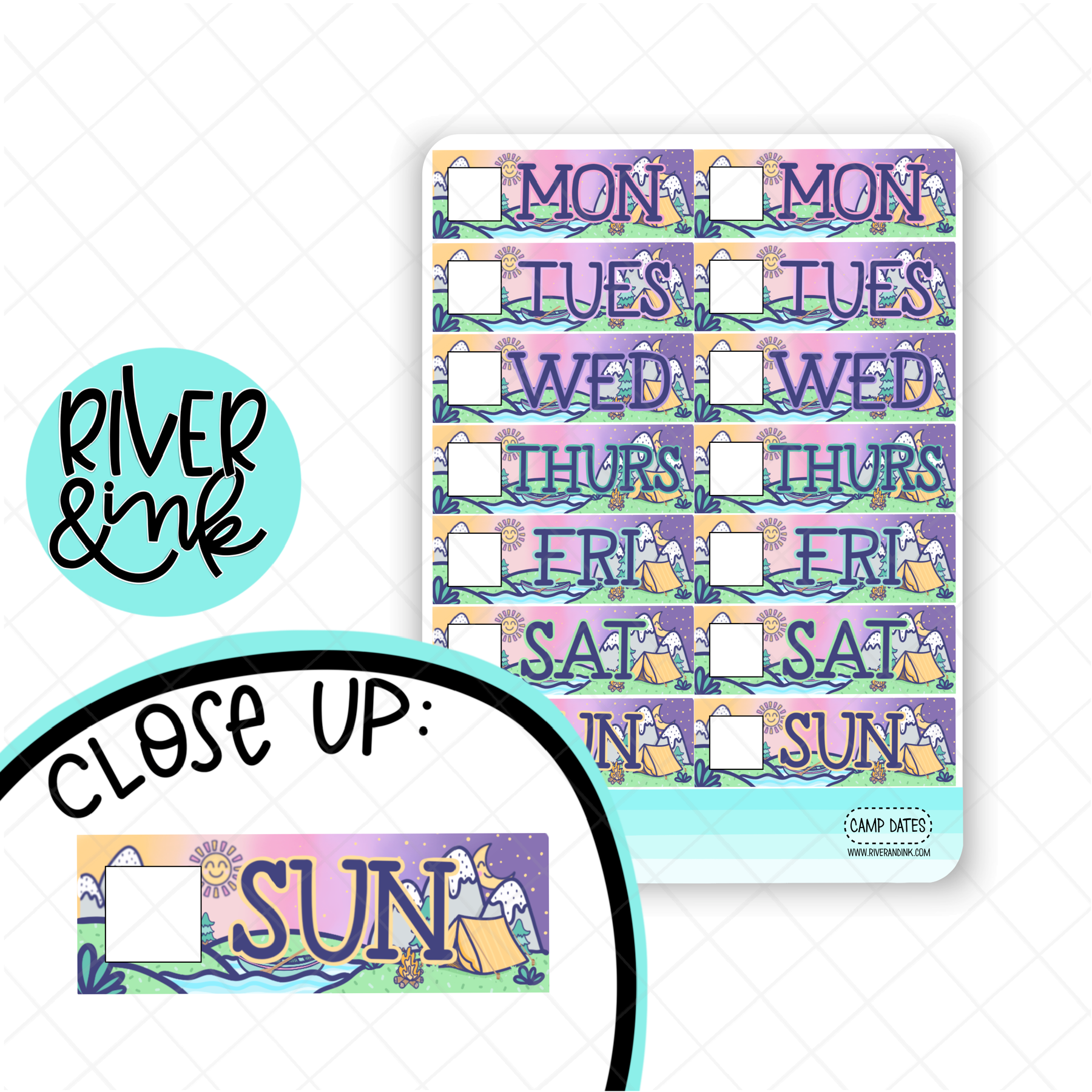 Camping Date Covers | Hand Drawn Planner Stickers