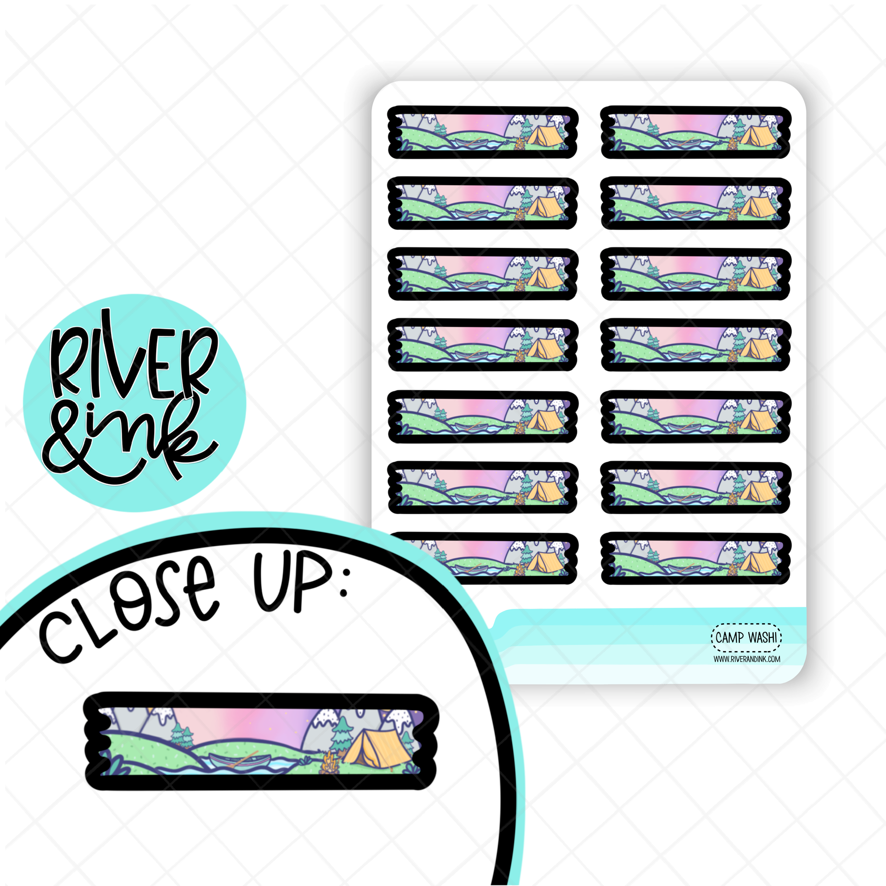 Camping Washi Strip | Hand Drawn Planner Stickers