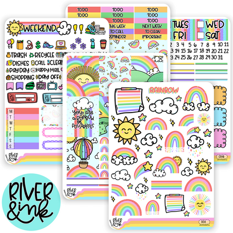 Rainbow Month Headers  Hand Lettered Planner Stickers – River & Ink