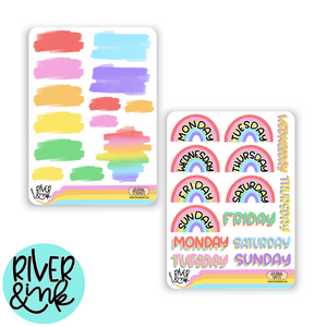 Chase The Rainbow Date Cover and Brush Strokes | Journaling Kit Add On Stickers