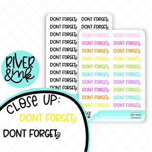 Don't Forget | Hand Lettered Planner Stickers