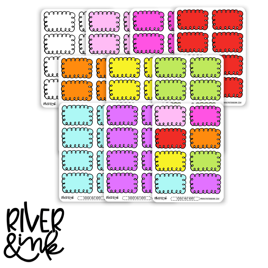 Doodle Half Boxes | Hand Drawn Planner Stickers