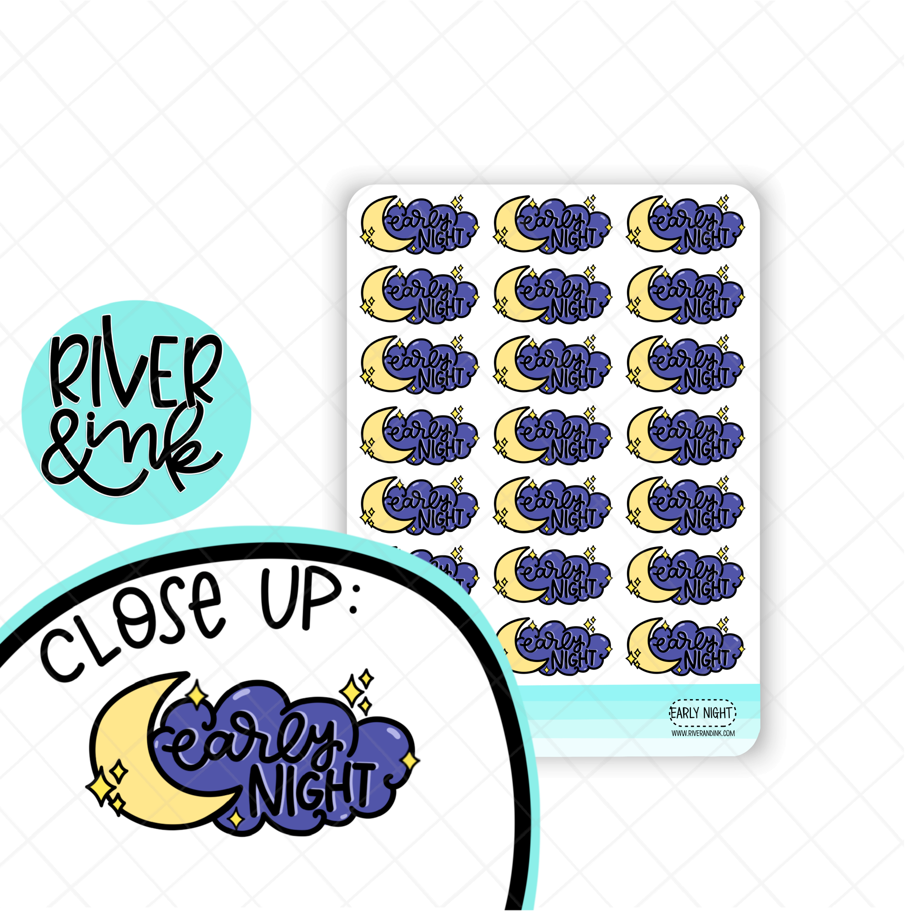 Early Night Moon | Hand Lettered Planner Stickers