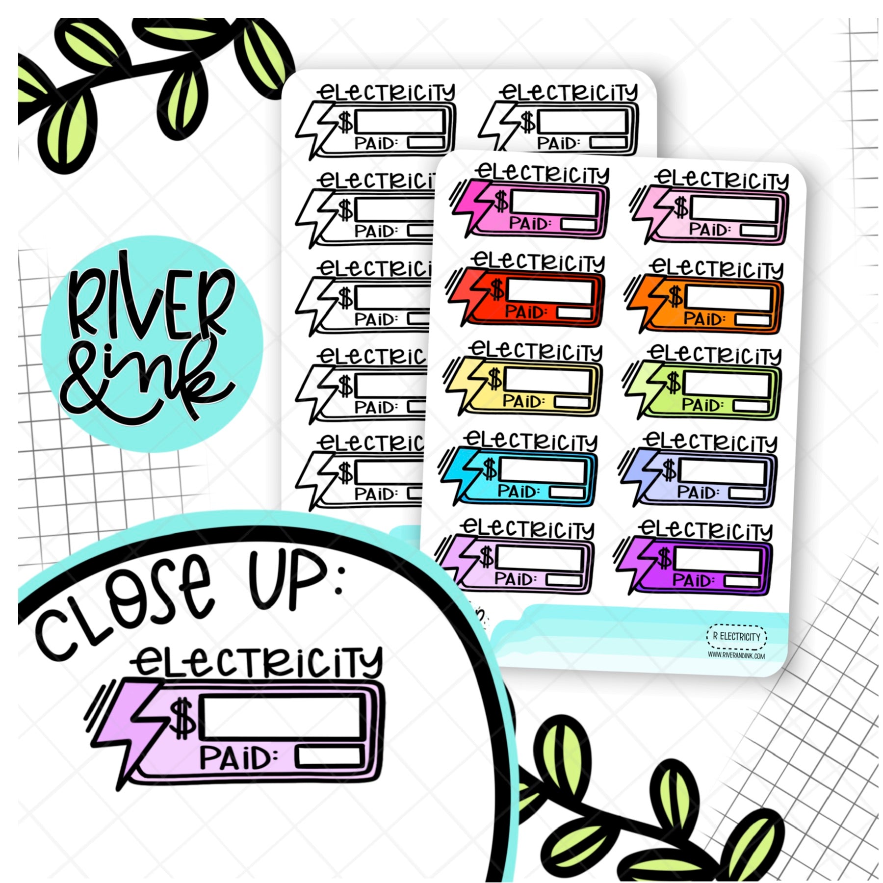 Electricity Bill Budgeting Quarter Boxes | Hand Drawn Planner Stickers