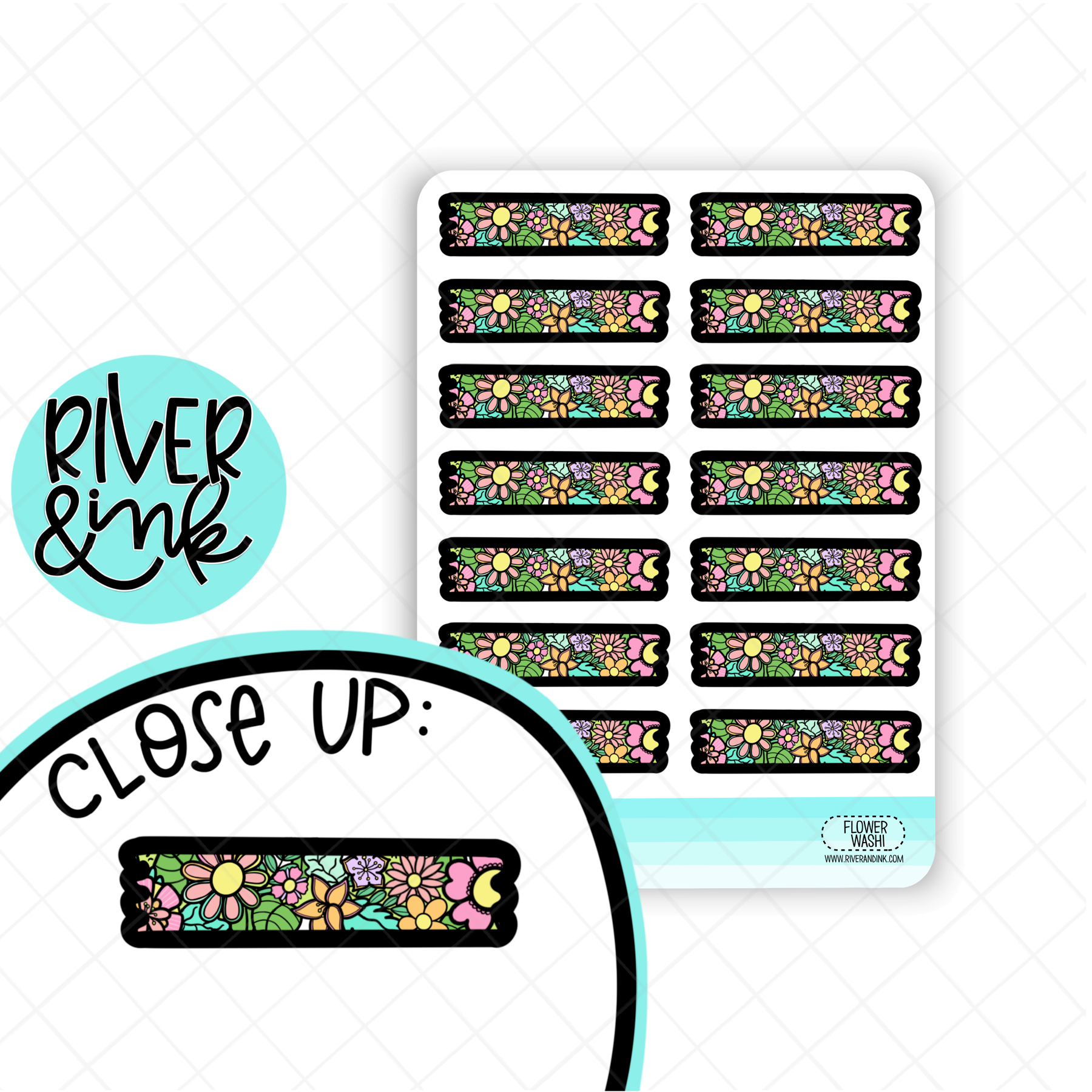 Flower Power Washi Strip | Hand Drawn Planner Stickers