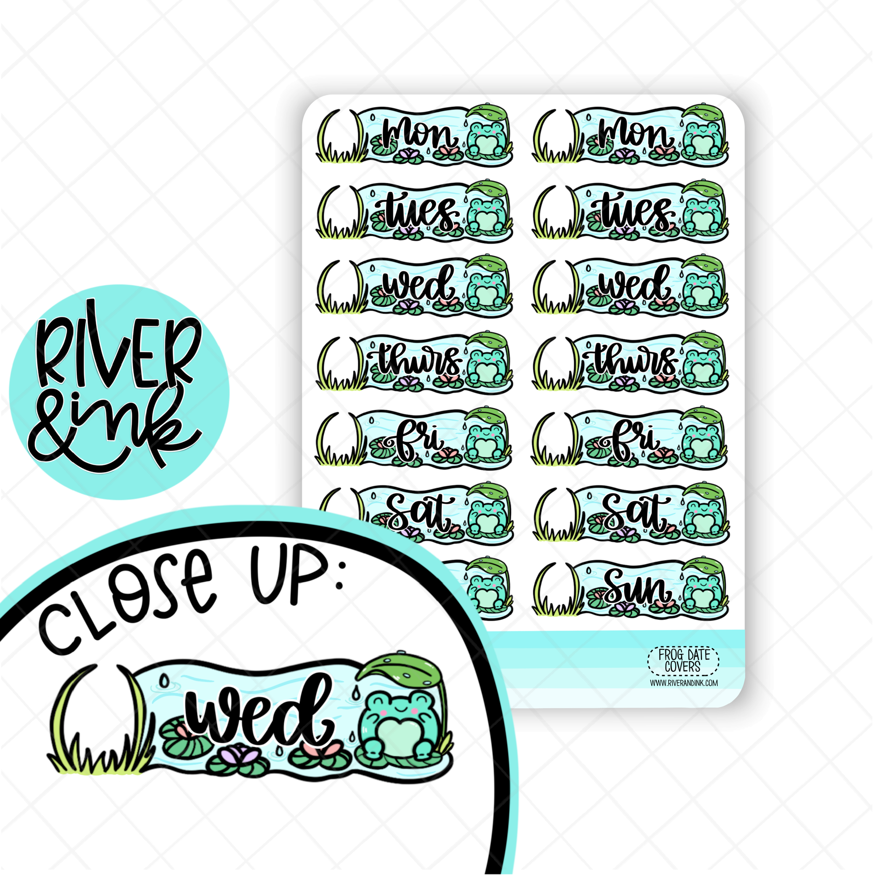 Frog Pond Date Covers | Hand Drawn Planner Stickers