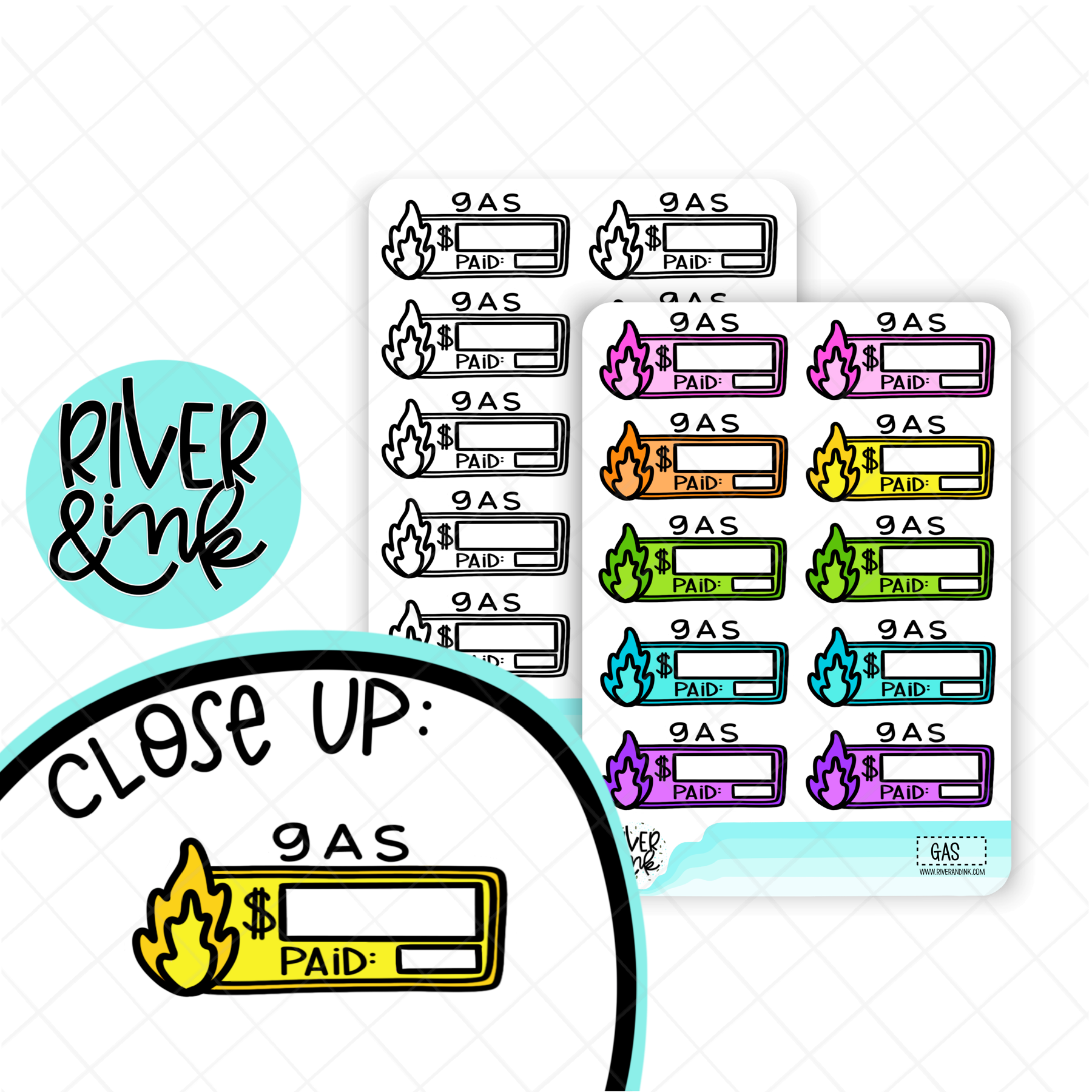 Gas Bill Budgeting Quarter Boxes | Hand Lettered Planner Stickers – River & Ink for Free Printable Bill Due Stickers