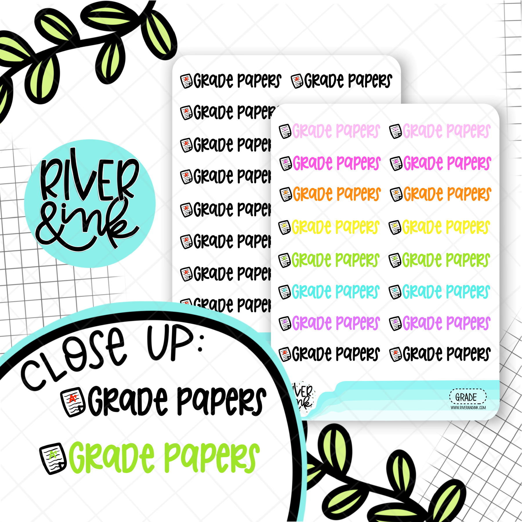 Grade Papers | Hand Lettered Planner Stickers