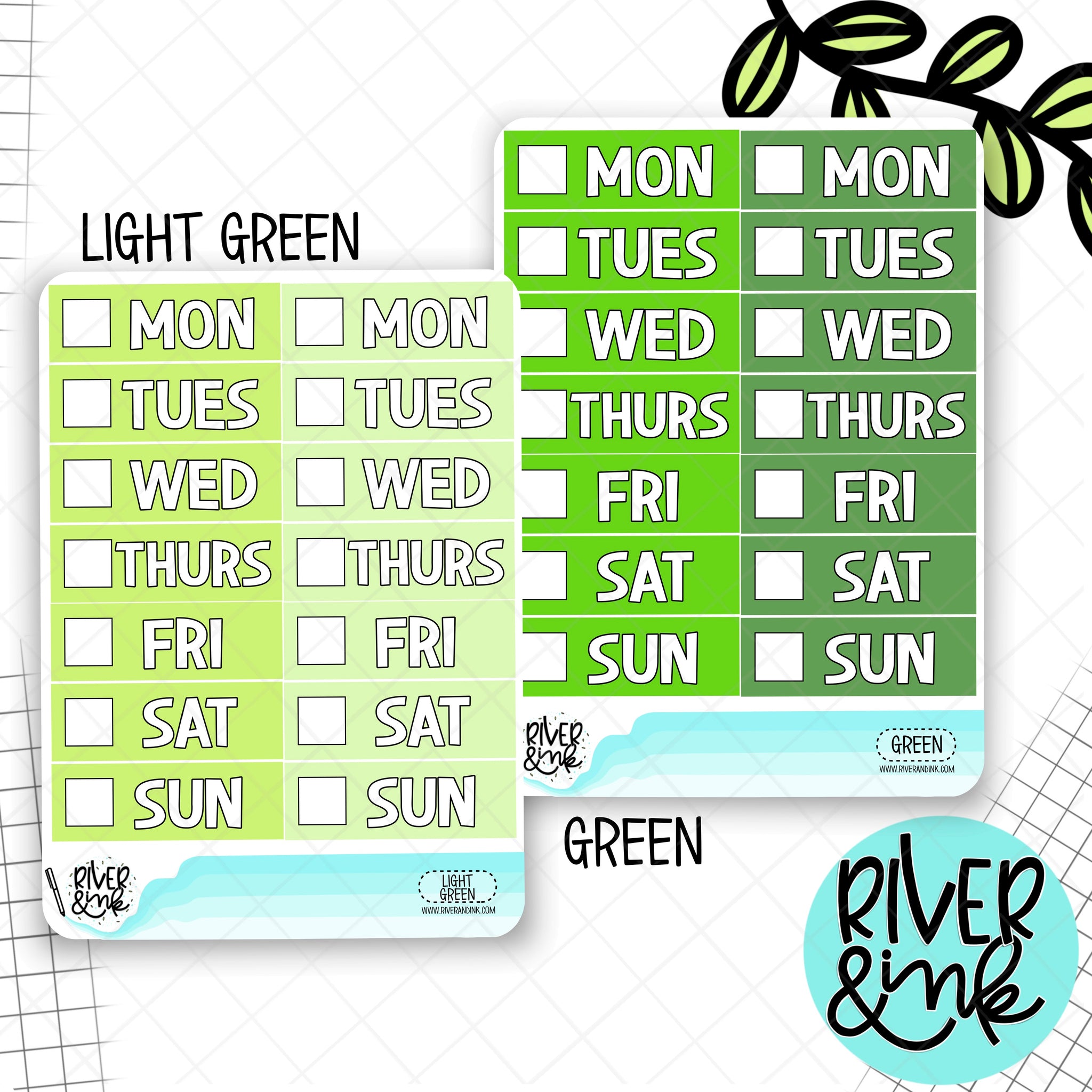 Green Color Block Date Covers | Planner Stickers