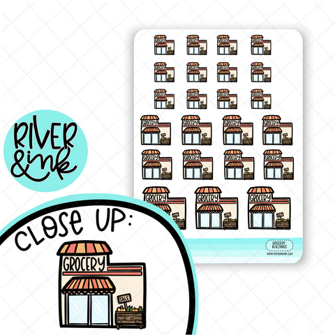 Grocery Store Village Buildings | Hand Drawn Planner Stickers