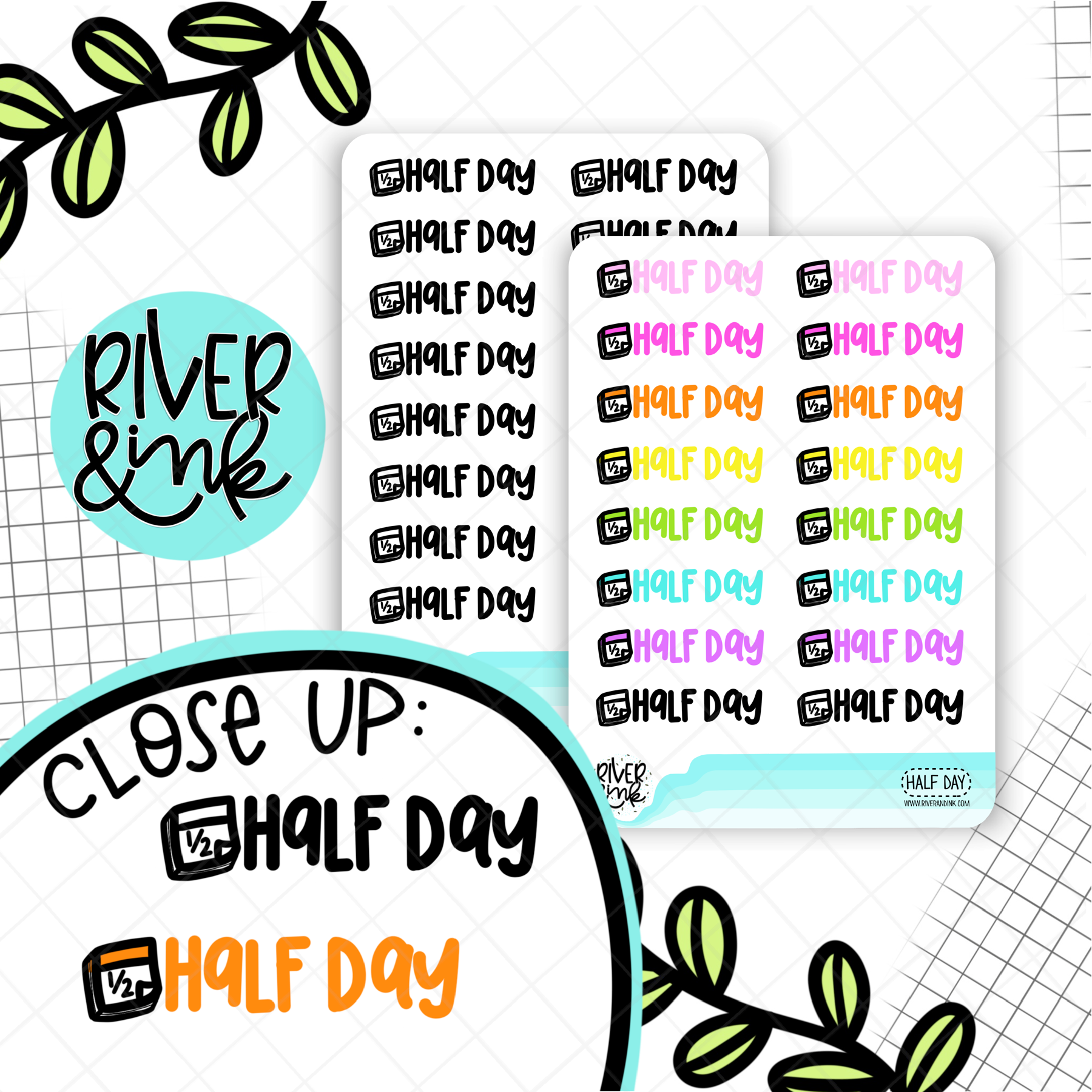 Half Day | Hand Lettered Planner Stickers