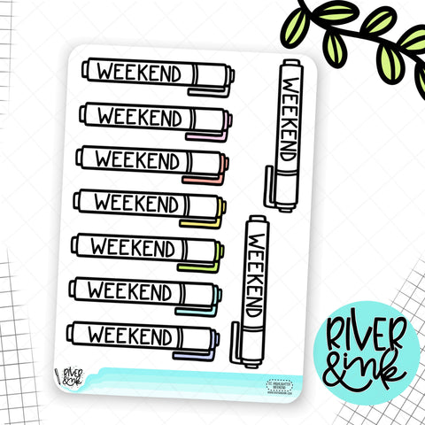 Highlighter Weekend Banners | Hand Lettered Planner Stickers