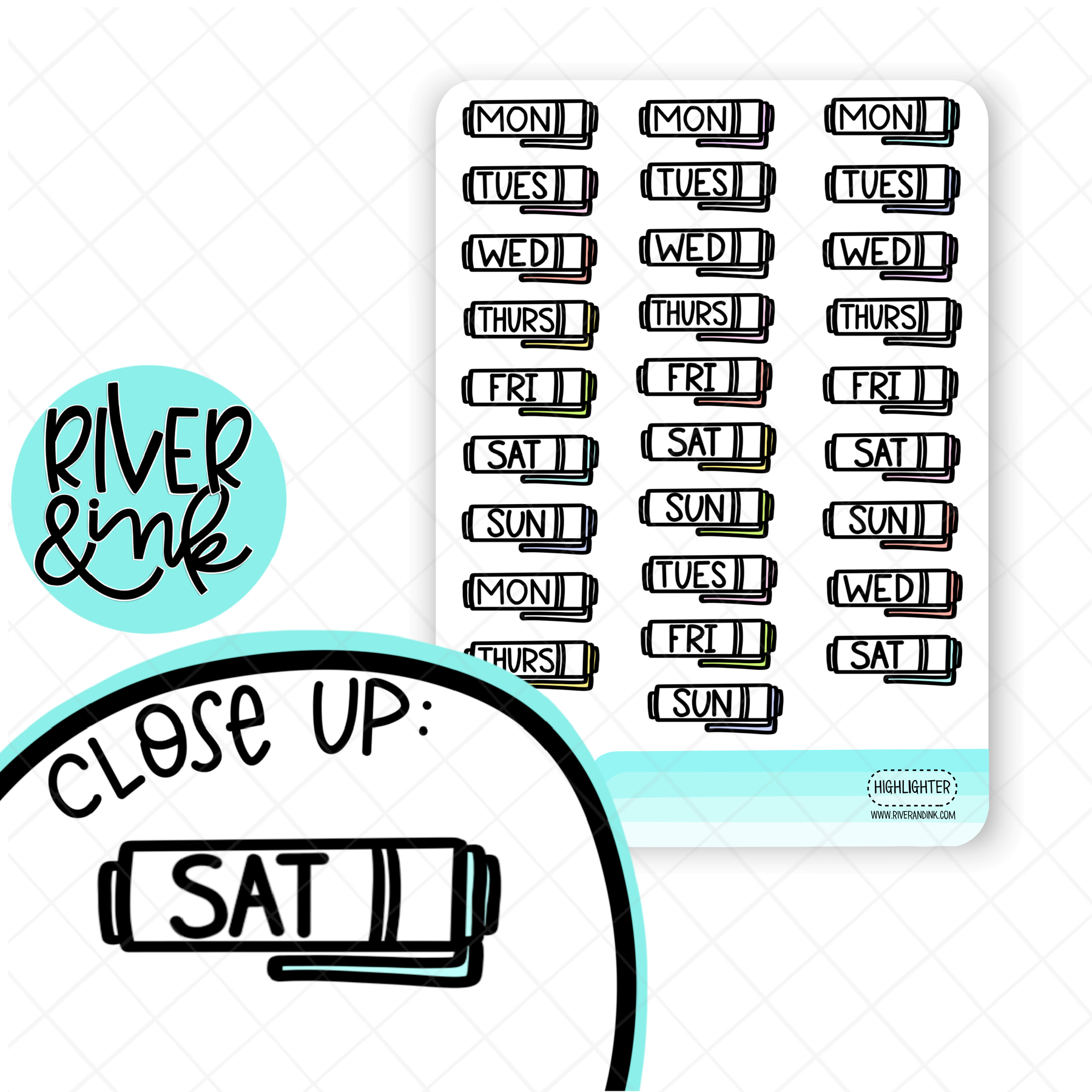 Highlighter Date Cover Hobonichi Weeks | Hand Drawn Planner Stickers