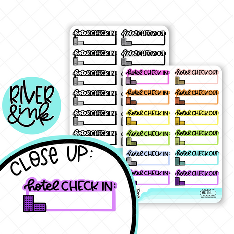 Hotel Check In/Out Quarter Boxes | Hand Lettered Planner Stickers