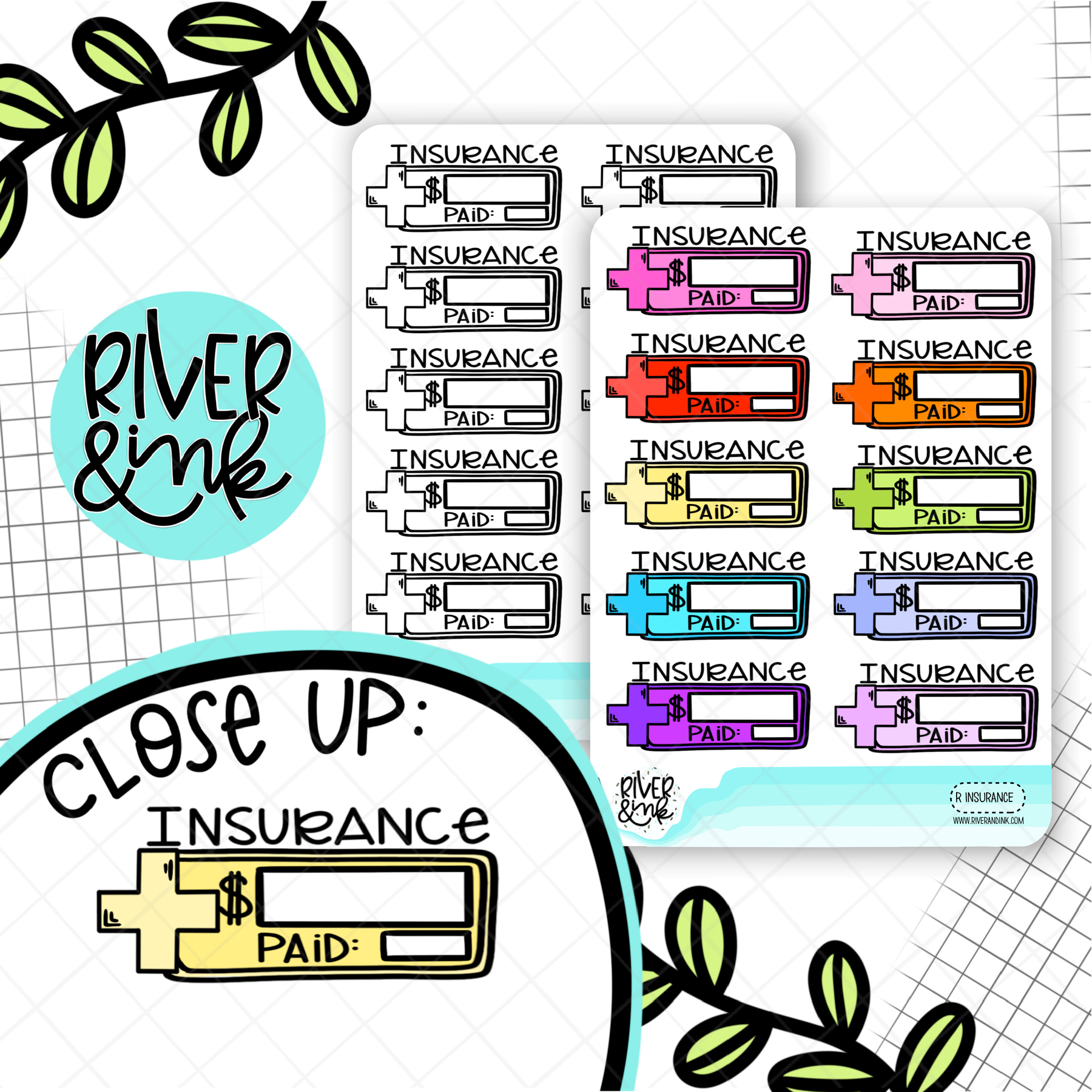 Insurance Bill Budgeting Quarter Boxes | Hand Drawn Planner Stickers