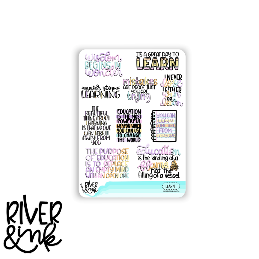 Quote Sticker About Learning Learning Quotes | Hand Lettered Planner Stickers – River & Ink
