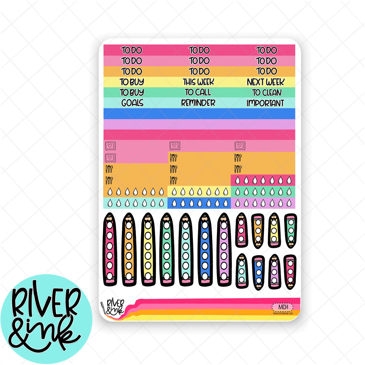 Vertical Color Stickers Make and Create| Weekly Vertical Planner Stickers Kit – River & Ink