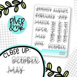 Neutral Month Headers | Hand Lettered Planner Stickers
