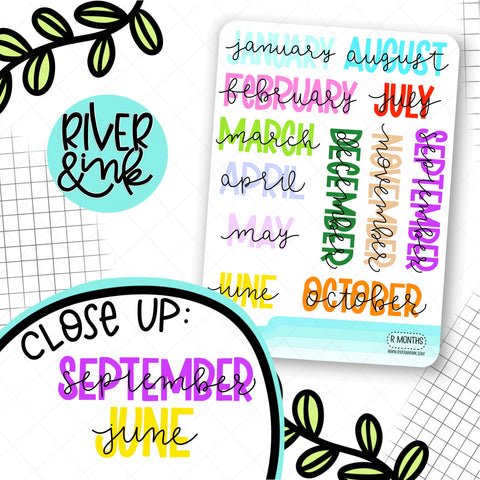 Rainbow Month Headers | Hand Lettered Planner Stickers