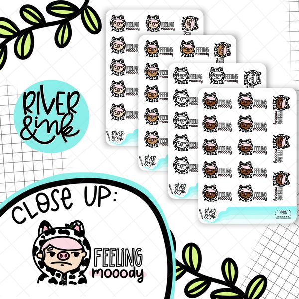 Feeling Mooody Cow Planner Characters | Hand Drawn Planner Stickers