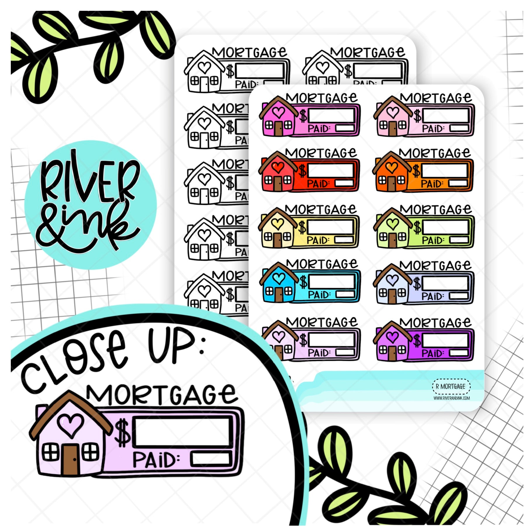 Mortgage Bill Budget Quarter Boxes | Hand Lettered Planner Stickers