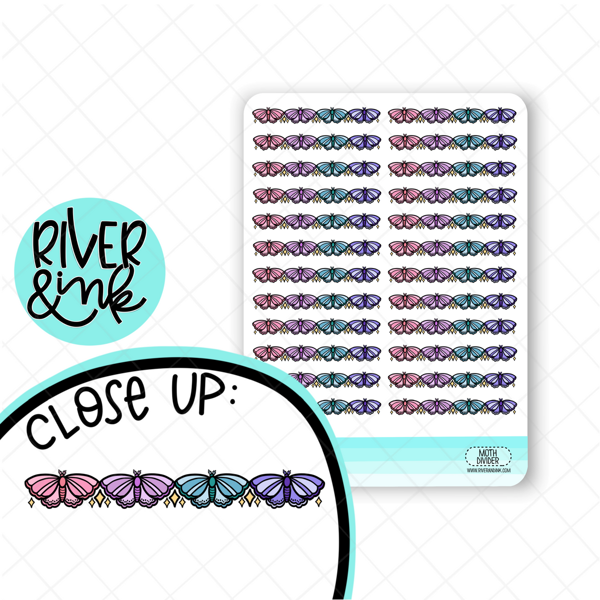 Moth Divider | Hand Drawn Planner Stickers – River & Ink