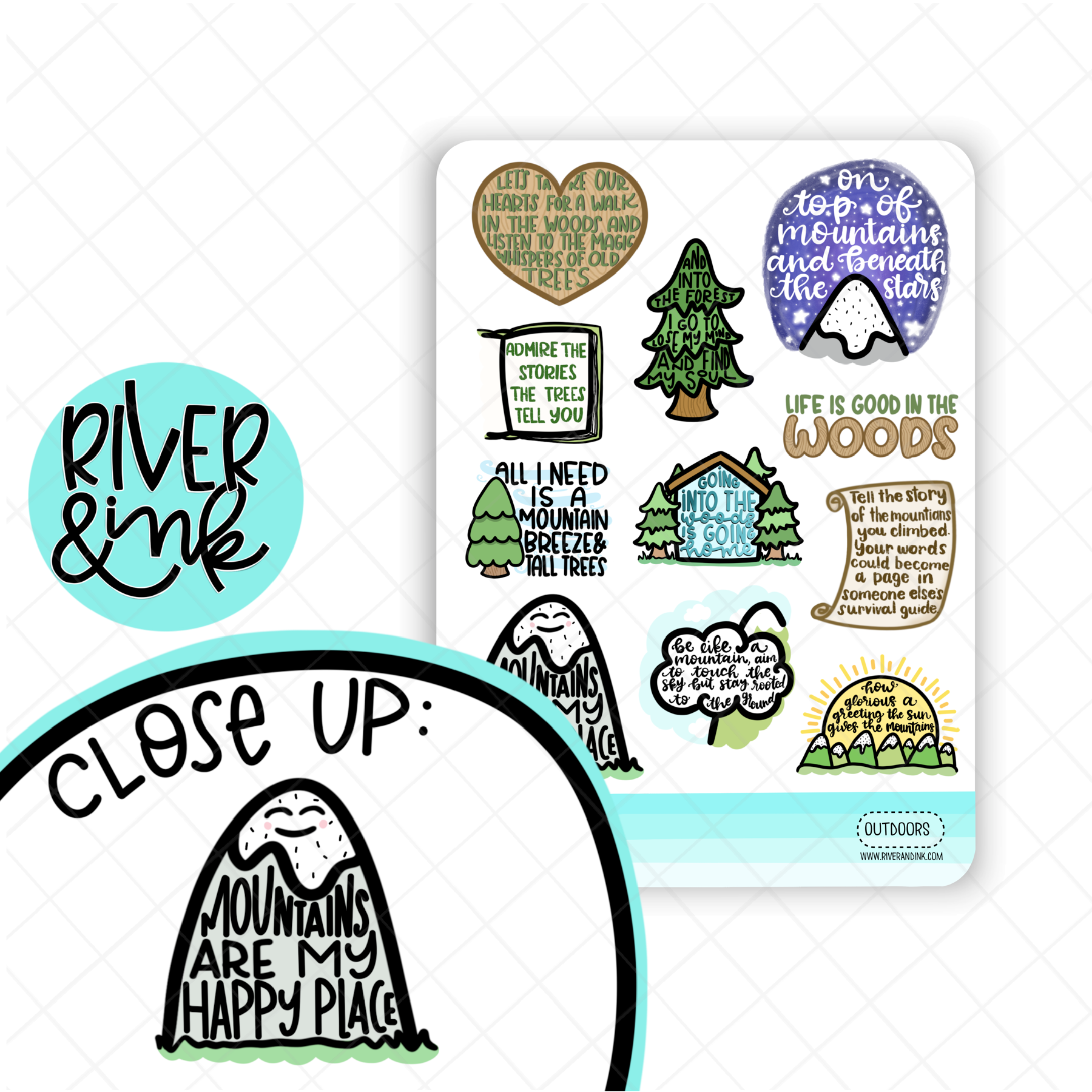 Mountain Woods Quotes | Hand Lettered Planner Stickers