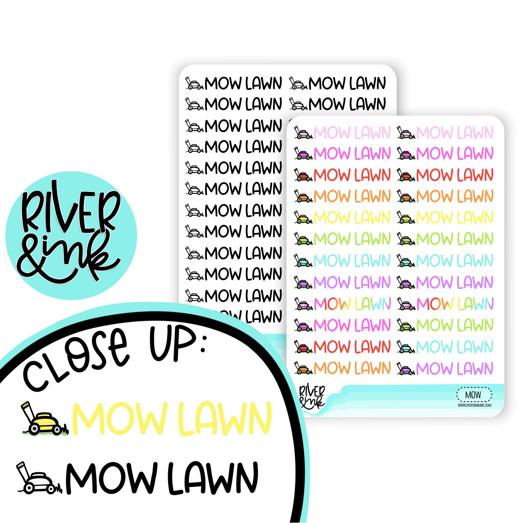 Mow Lawn | Hand Lettered Planner Stickers