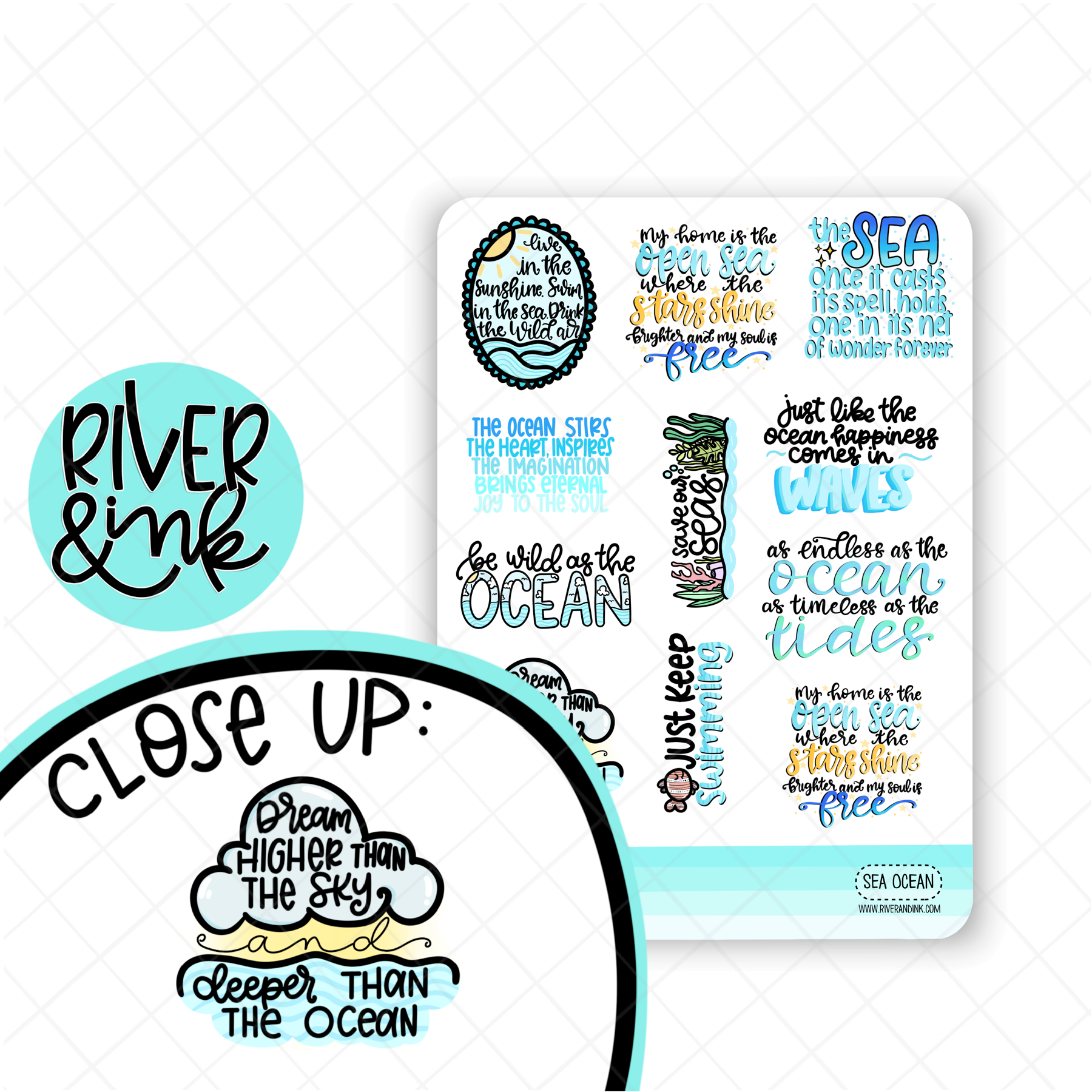 Ocean Sea Quotes | Hand Lettered Planner Stickers