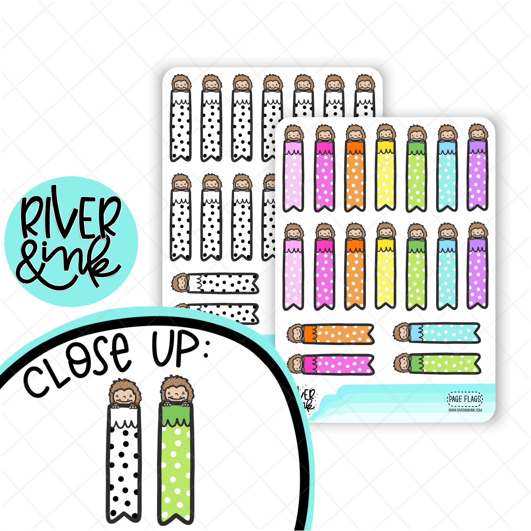 Polka Dot Page Flag Biggie Sass Planner Character | Hand Drawn Planner Stickers