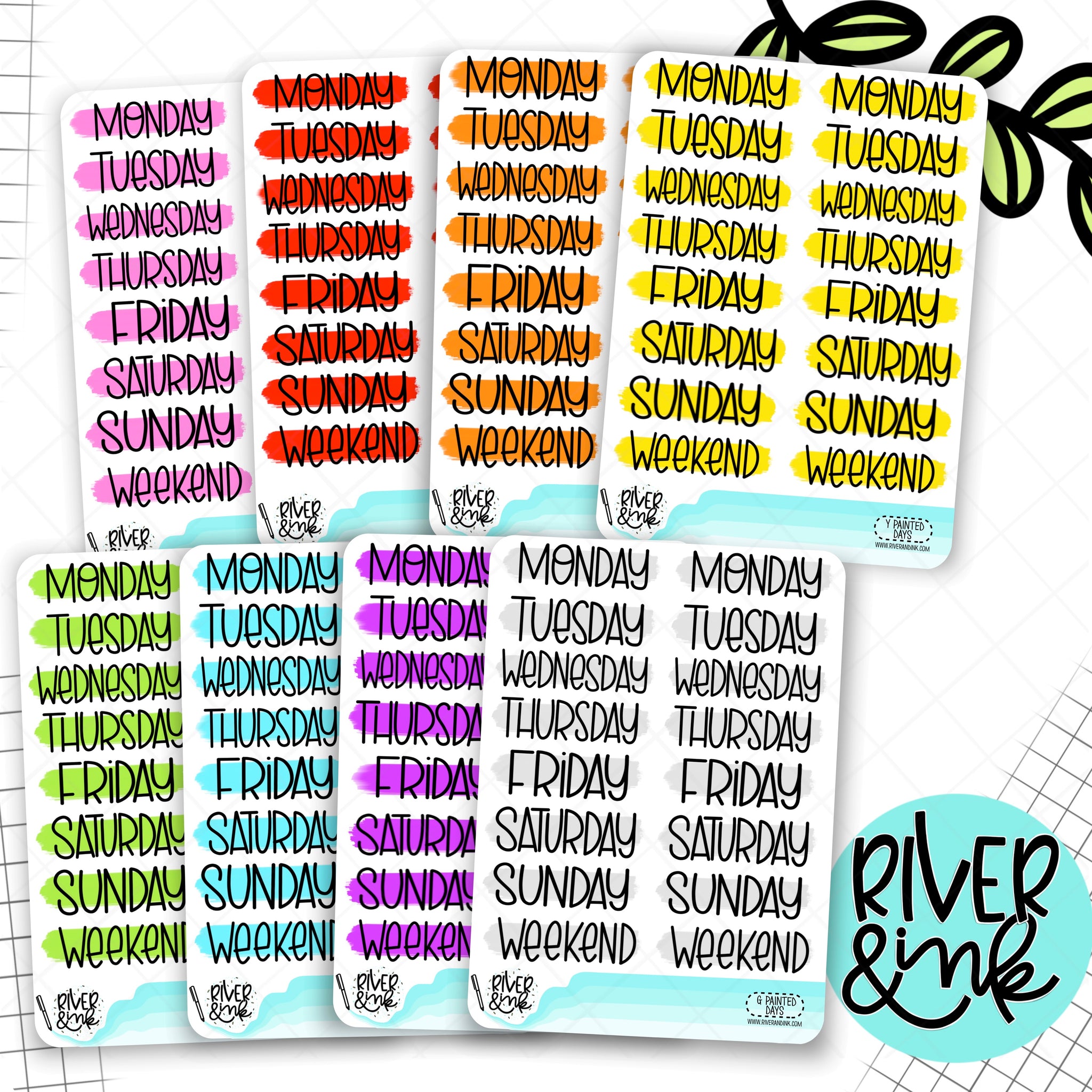Rainbow Painted Days Date Cover | Hand Lettered Planner Stickers